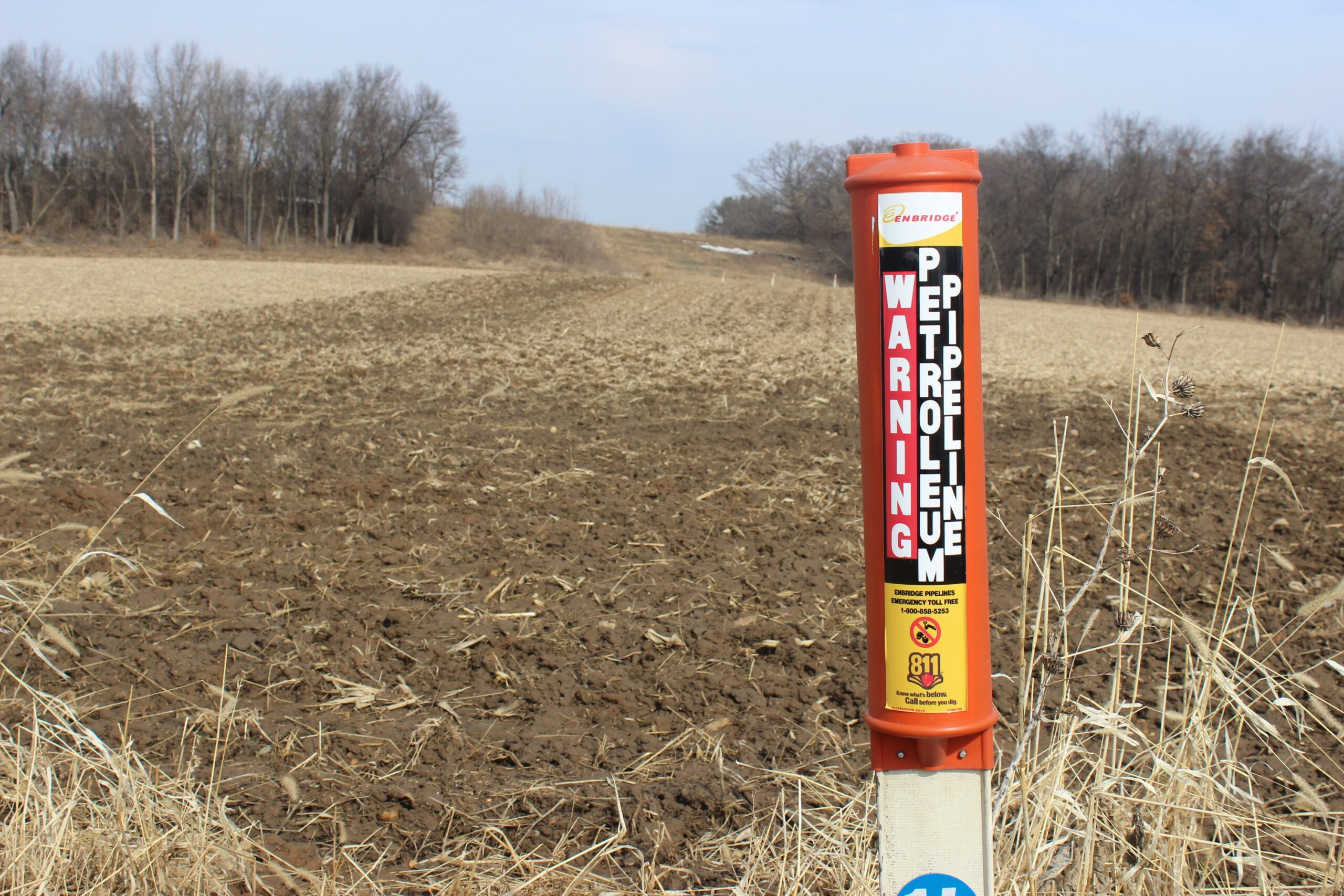 Enbridge post marks the Line 61 corridor